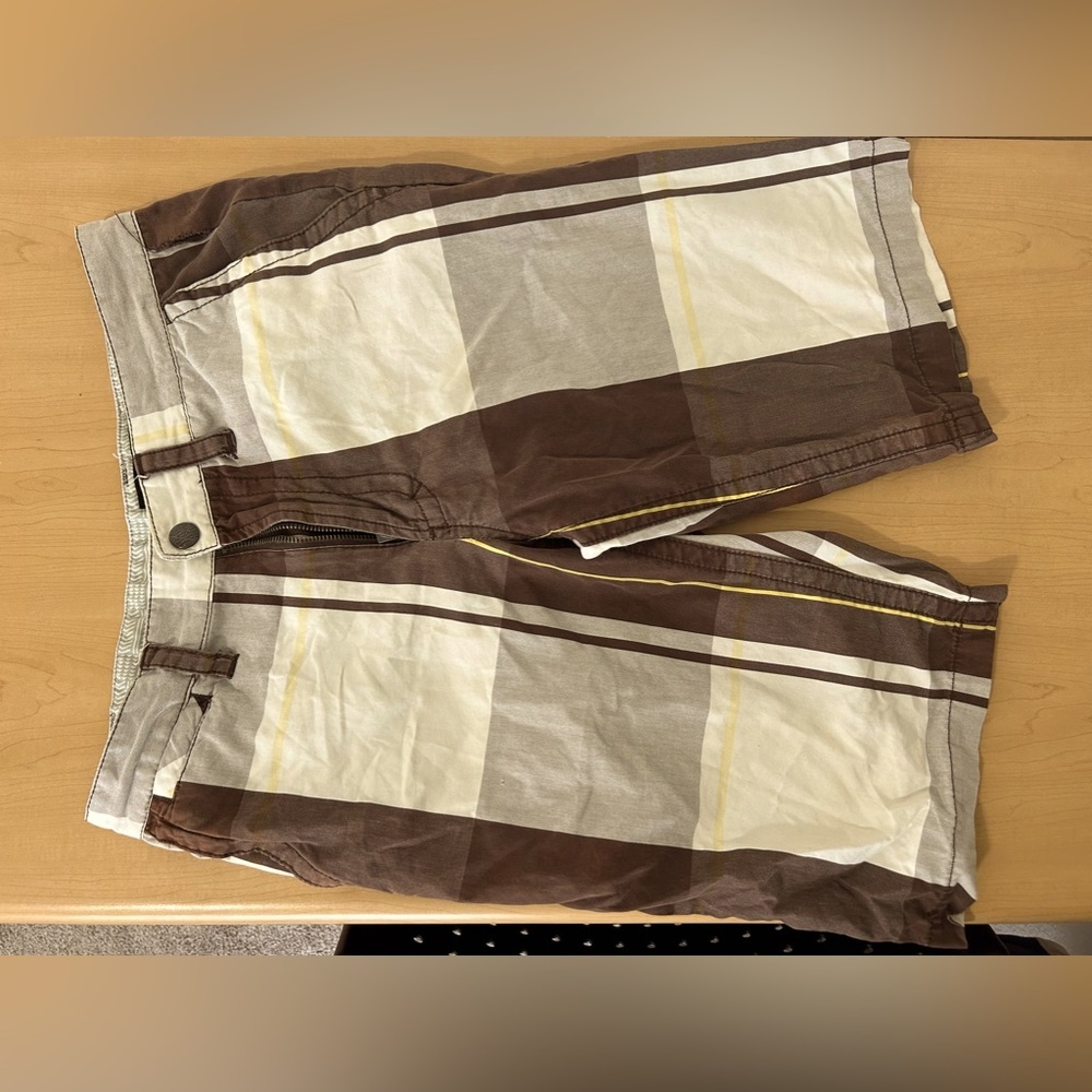 Vurt White & Brown Plaid Shorts
